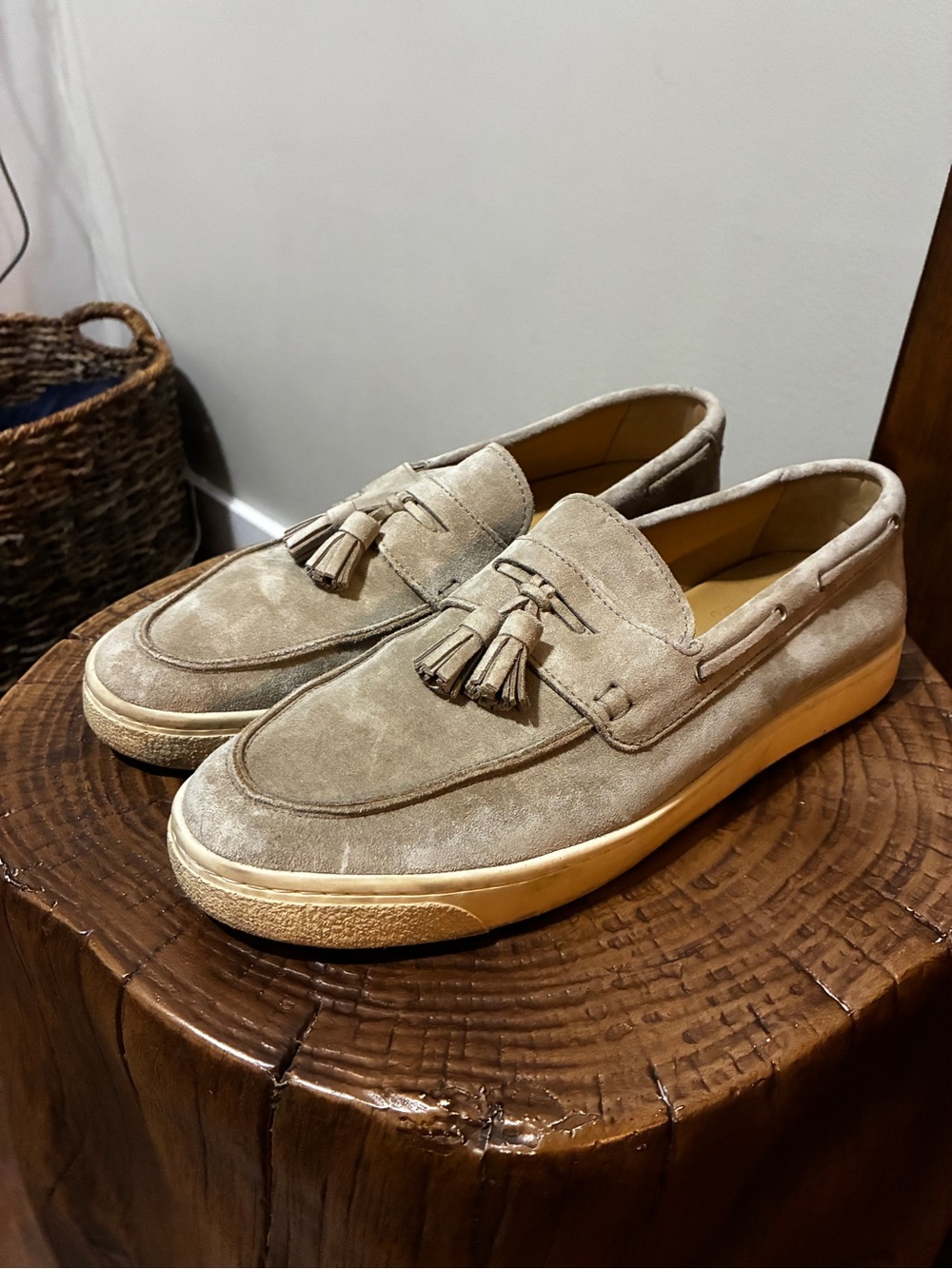 BRUNELLO CUCINELLI Men’s Hybrid Suede Loafers Beige 42 / 9 US Made In Italy - Picture 4 of 11